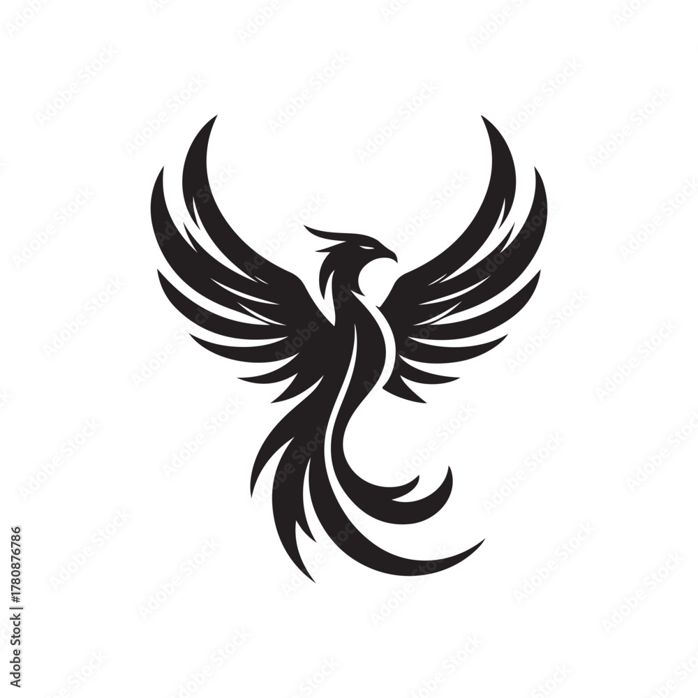 Obraz premium Modern Black Phoenix Logo — Minimal Abstract Symbol