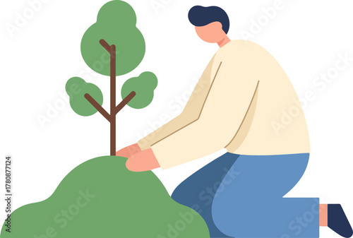 flat vector illustration of people planting trees