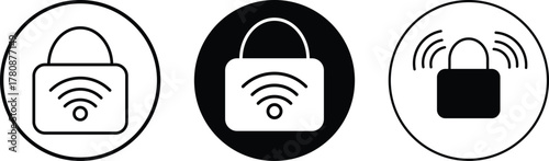 NFC Lock Icons Set. NFC Access Control Icons. Wireless security signs. Secure access technology symbols
