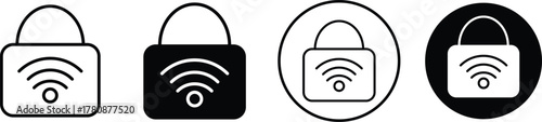 NFC Lock Icons Set. NFC Access Control Icons. Wireless security signs. Secure access technology symbols
