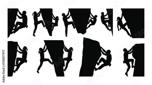 Rock climbing silhouettes collection isolated on transparent background, Vector