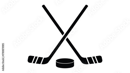 Ice Hockey Elements: An abstract image featuring crossed hockey sticks and a puck, symbolizing the thrill and precision of ice hockey. 