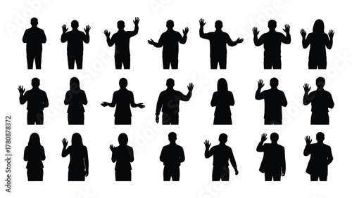 People silhouettes waving and gesturing collection isolated on transparent background, Vector