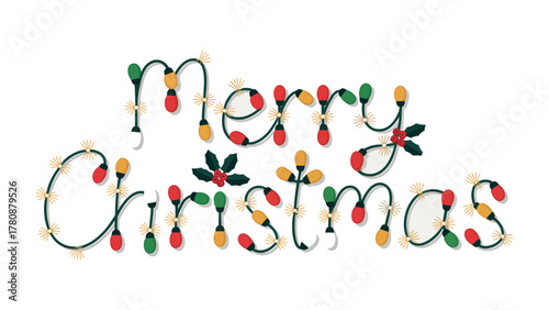 Christmas Lights Typography: A festive inscription, the words Merry Christmas glow, crafted from delicate, illuminated bulbs, casting a warm holiday greeting.