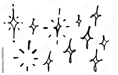 ペンで手書きしたベクター素材。キラキラのマーク。