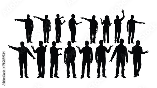 People silhouettes pointing and gesturing isolated on transparent background, Vector