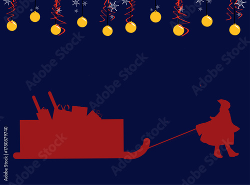 christmas card with santa claus and sleigh