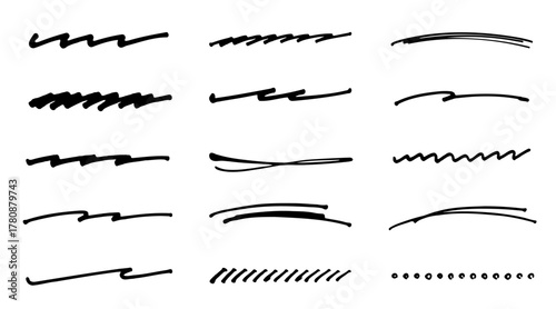 ペンで手書きしたベクター素材。アンダーラインのセット