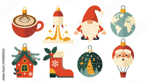 Christmas Ornaments: A charming collection of festive ornaments, each showcasing a unique seasonal symbol, inviting the spirit of the season