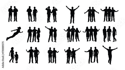 Diverse group of people silhouettes collection isolated on transparent background, Vector