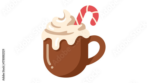Festive Cocoa: A steaming mug of rich, creamy cocoa, crowned with a swirl of whipped cream and a candy cane, embodies the warmth and cheer of the holiday season.