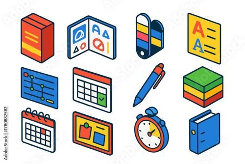 Creative Branding Tools. Isometric vector illustration set branding and planning: branded packaging design, logo sketches, CMYK