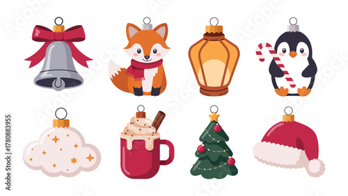 Festive Ornaments Collection: A delightful arrangement of charming Christmas ornaments, featuring various festive designs that evoke the warmth and joy of the holiday season.