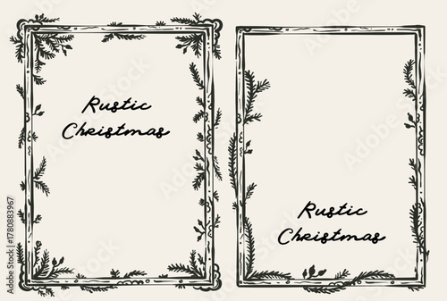 Beautiful rustic Christmas hand-drawn frames vector set