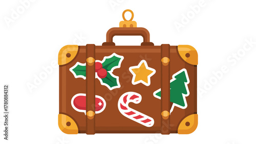 Holiday Travel: Festive suitcase decked with classic christmas symbol
