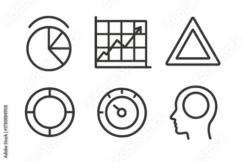 Esports Psychology Icons. Line style icons of esports psychology coaching: focus zone meter, pressure management chart, resilience