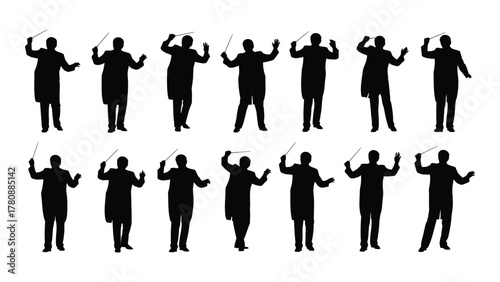 Orchestra conductor silhouettes isolated on transparent background, Vector