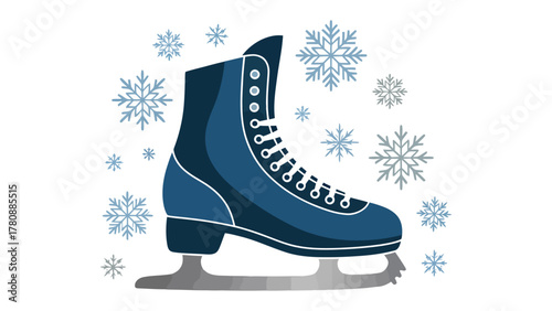Winter Ice Skate: The graceful dance of winter on ice. This image portrays an ice skate surrounded by snowflakes, perfect for evoking the feeling of winter and enjoyment of a winter day.