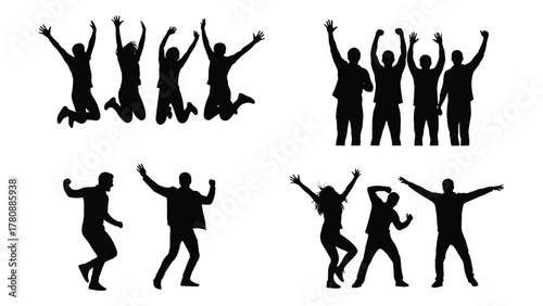 People silhouettes in various poses isolated on transparent background, Vector