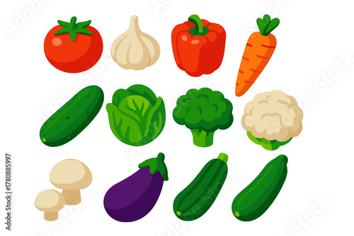 Vibrant Vegetable Icons. Isometric vector illustration set cooking themes: fresh tomato, garlic bulb, onion, bell pepper, carrot,
