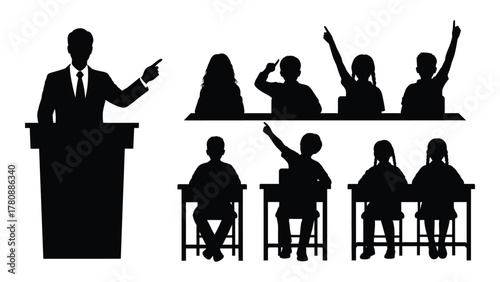 Classroom education silhouettes isolated on transparent background, Vector