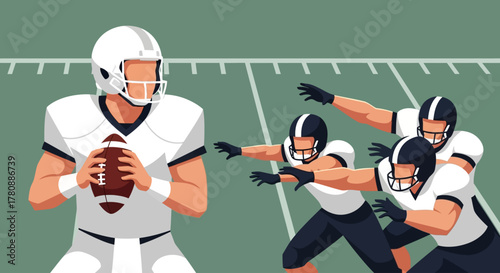 American Football Quarterback Illustration Leading Offensive Play