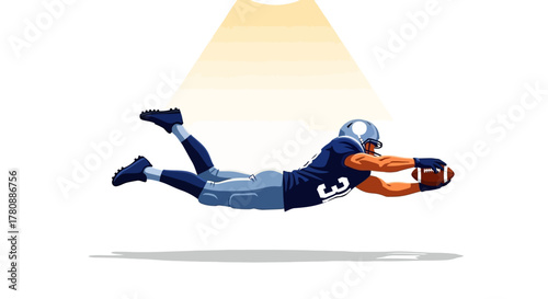 Dynamic American Football Player Catching Ball Action Vector Illustration
