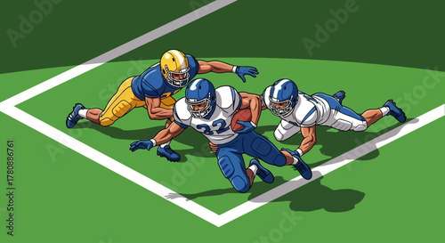 American Football Illustration Player Run Tackled in End Zone
