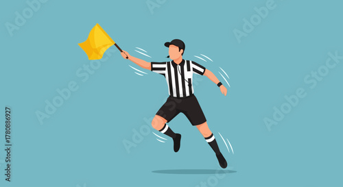 American Football Referee Running with Yellow Penalty Flag Illustration