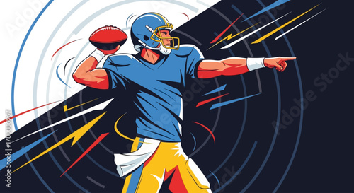 Football Quarterback Action Throwing the Ball Vector Illustration