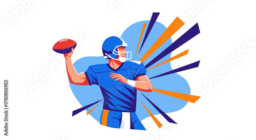 American Football Quarterback Throwing a Pass Vector Illustration