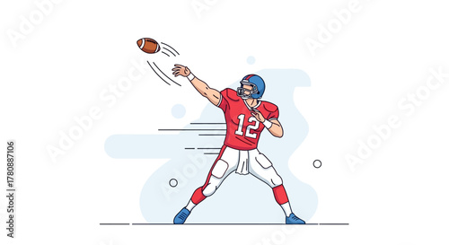 American Football Quarterback Throwing Ball Vector Illustration