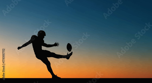 American Football Punter Silhouette Against a Gradient Sunset Sky