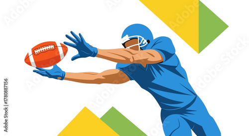 American Football Player Catching Ball in Action Graphic Illustration