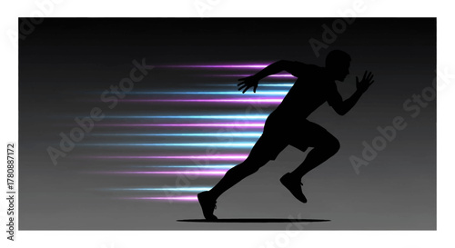 Abstract Runner Silhouette with Motion Blur Light Trails Speed and Performance