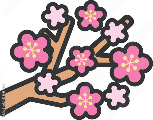 梅の木のアイコン（線画カラー）のイラスト