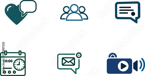 Social media communication tools and icons for web and app design