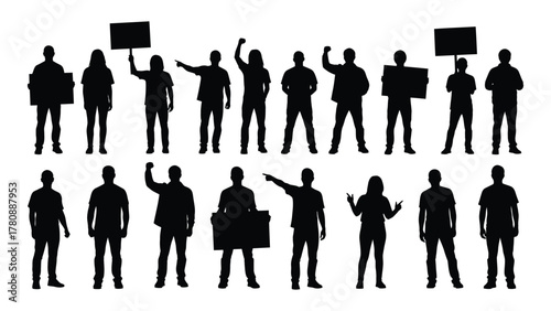 Protesting people silhouettes isolated on transparent background, Vector