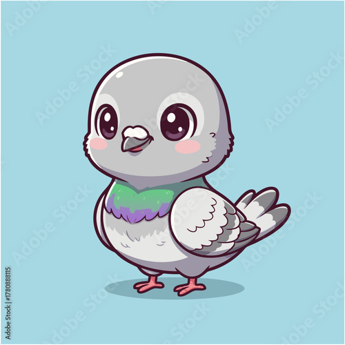 Adorable cartoon pigeon with cute eyes, a symbol of peace and urban life