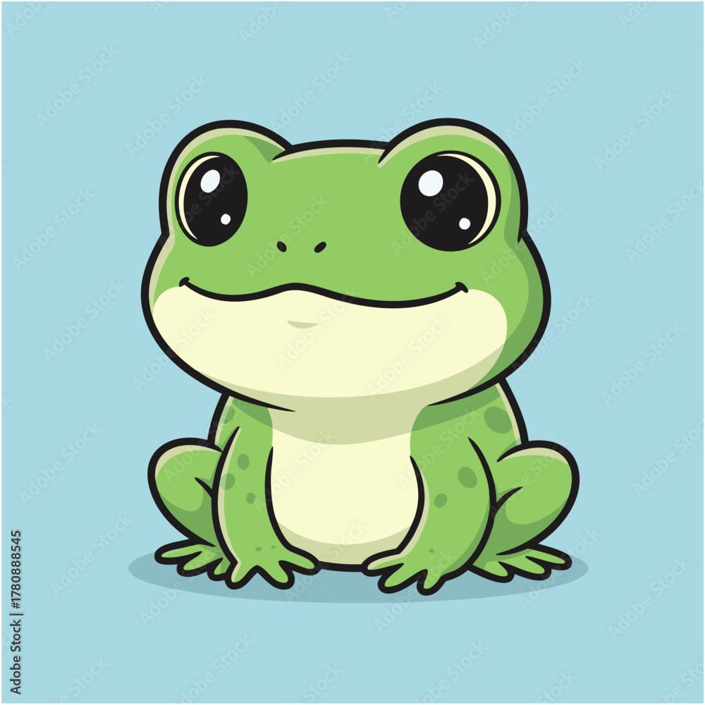 Obraz premium Cute cartoon frog illustration with big eyes on a blue background