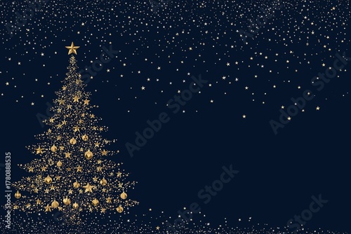 Elegant Christmas tree with stellar decorations in vector format, featuring high contrast dark background perfect for festive media and print applications