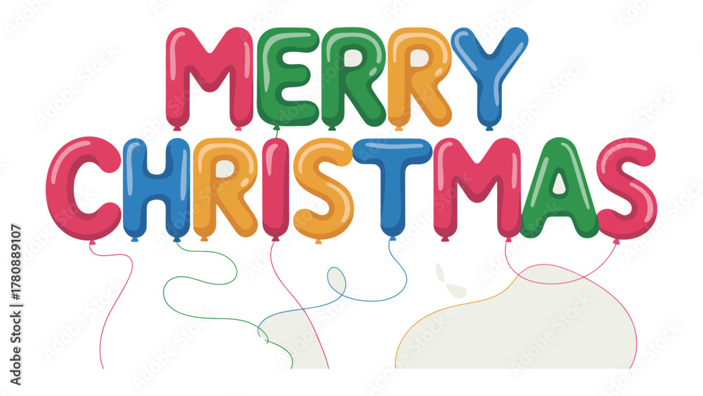 Fototapeta premium Holiday Cheer: Whimsical balloons spelling out Merry Christmas, a festive, lighthearted greeting for the holiday season.