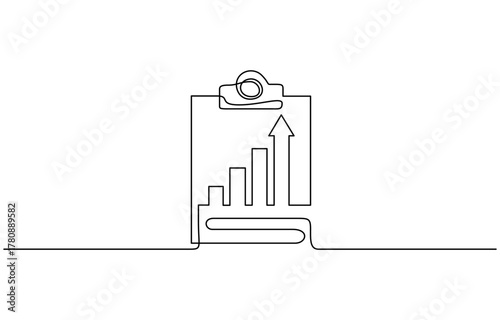 Continuous line drawing of graph with clipboard. Illustration vector of bar chart. Isolated on transparent background