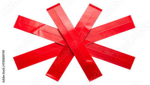 A realistic PNG of a cross sign made with red tape, bold and clean with a clear “X” shape.
Perfect for warnings, labels, UI graphics, stop signs, cancellation marks, and design highlights.