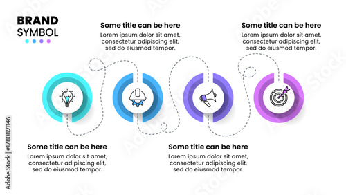 Infographic template. Dashed line with circles and 4 steps