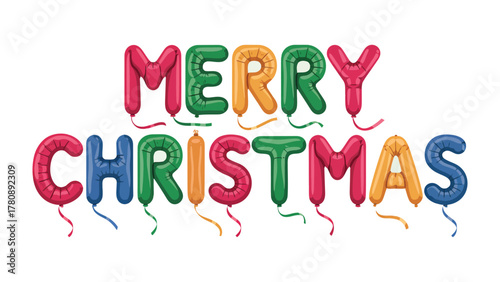 Festive Balloons: Merry Christmas spelled out in vibrant, balloon-shaped letters, evoking the joy and cheer of the holiday season.