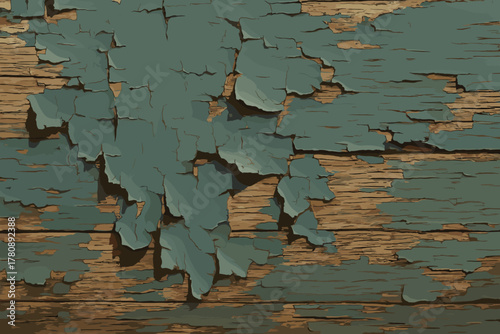 Peeling Blue Paint. Close-up of peeling vector illustration blue paint on a weathered wooden surface, rich textures and muted