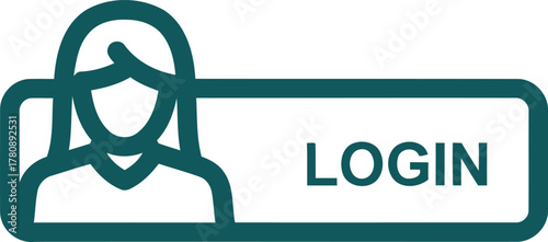 Login button icon featuring female user symbol in turquoise color