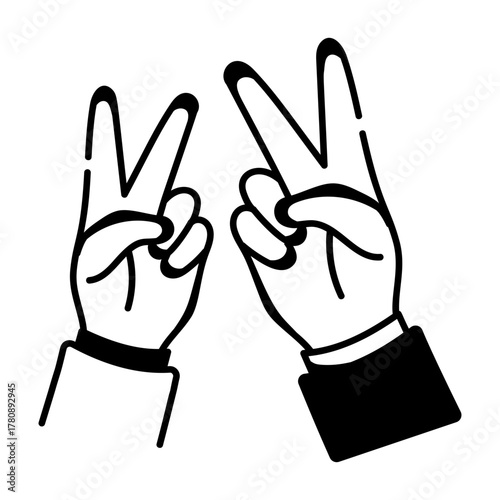 A doodle style icon showing a victory sign