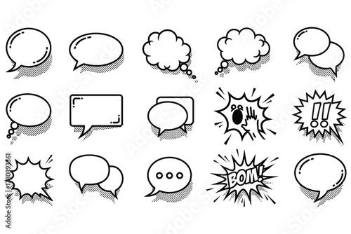 “Comic Speech and Thought Bubbles – Cartoon Dialog Icons for Creative Design”